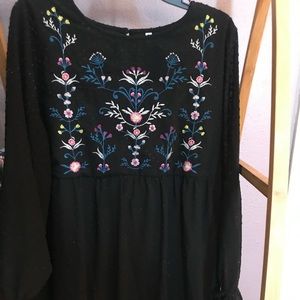 Black Knee-Length Floral Dress